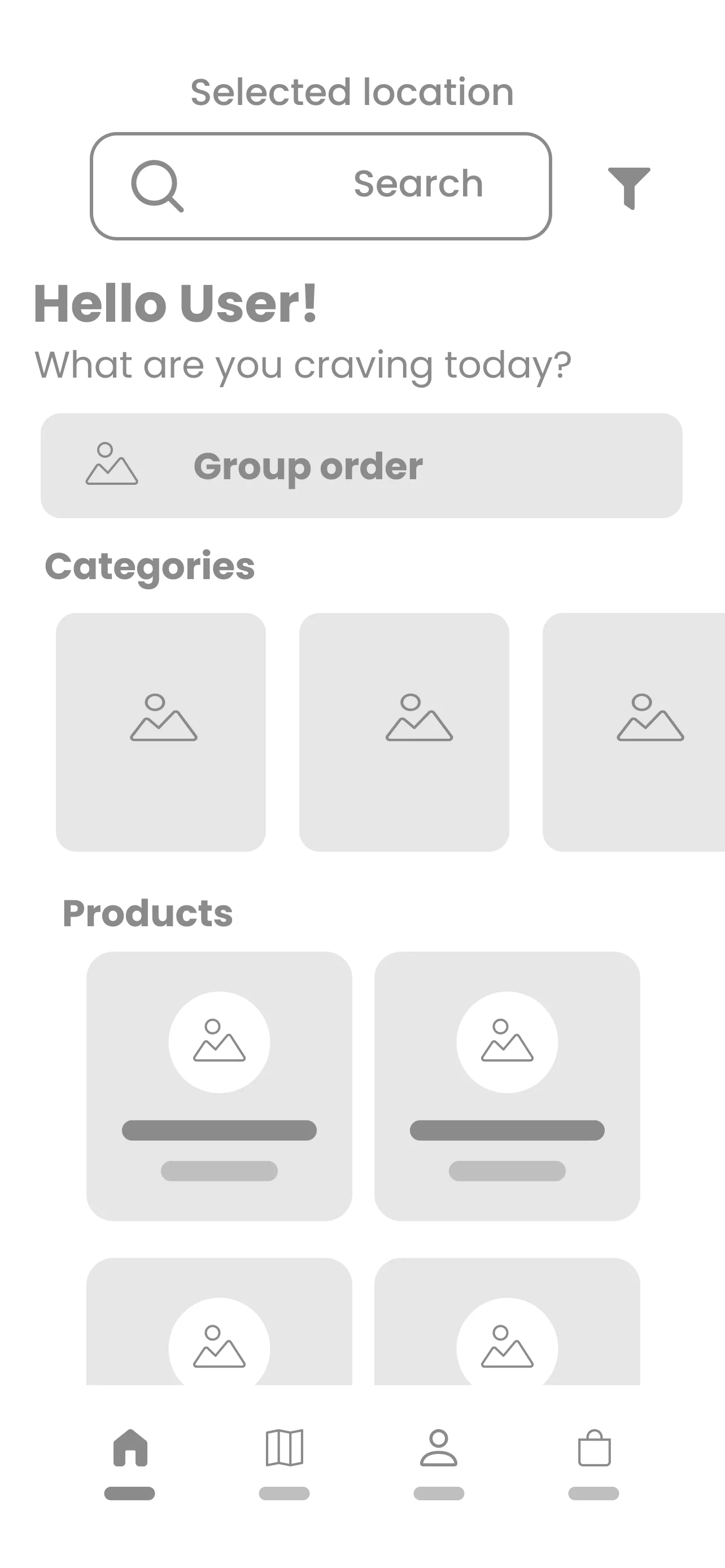 Coffee House app digital wireframe homescreen