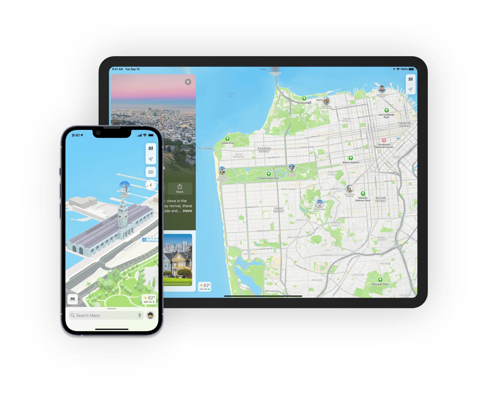 Mobile and tablet mockups showing gray aerial map interface