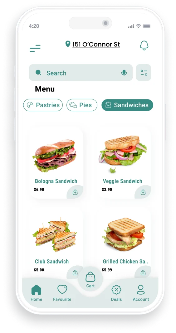coffeeHouse sandwiches screenMockup