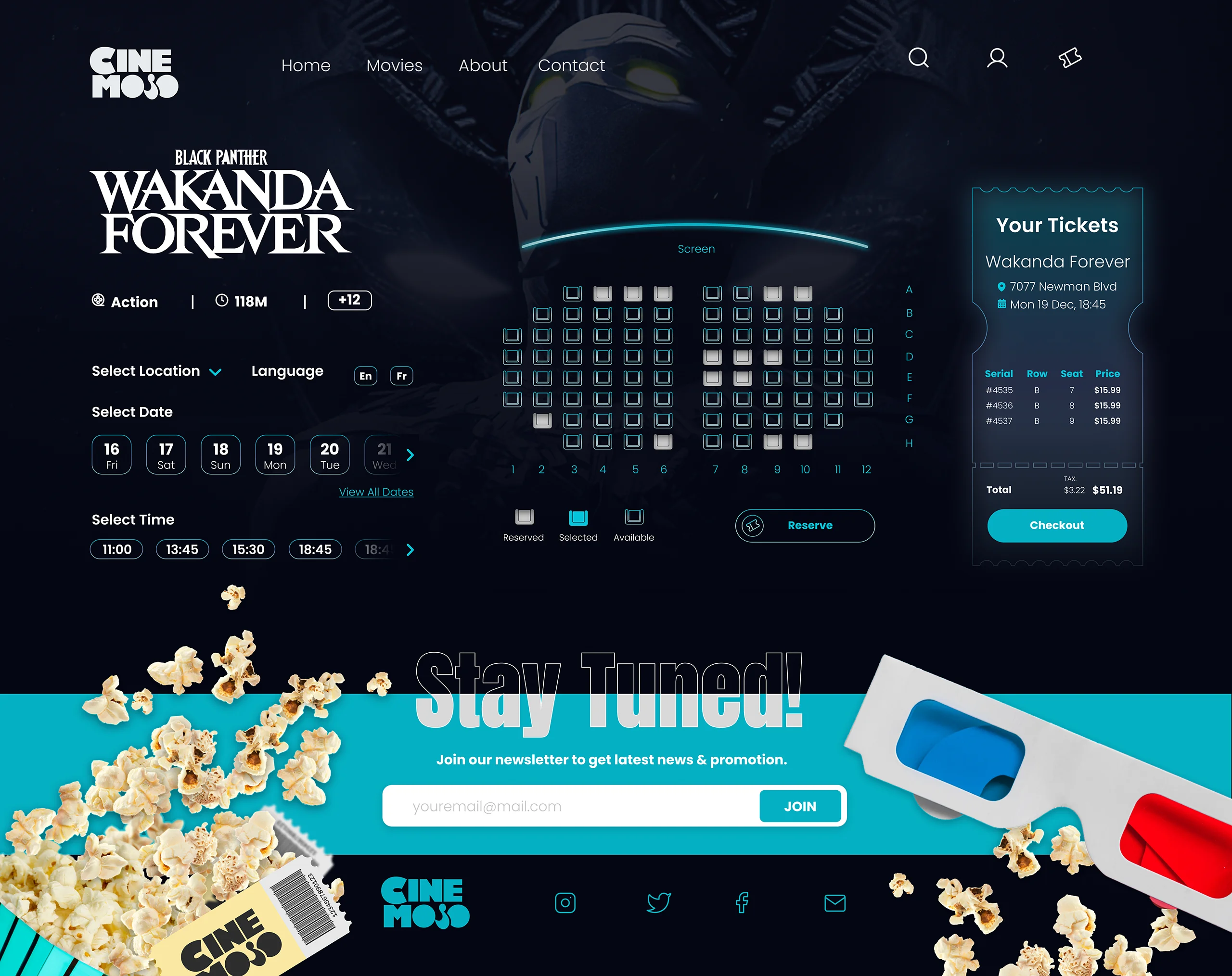 cinemojo booking page mockup