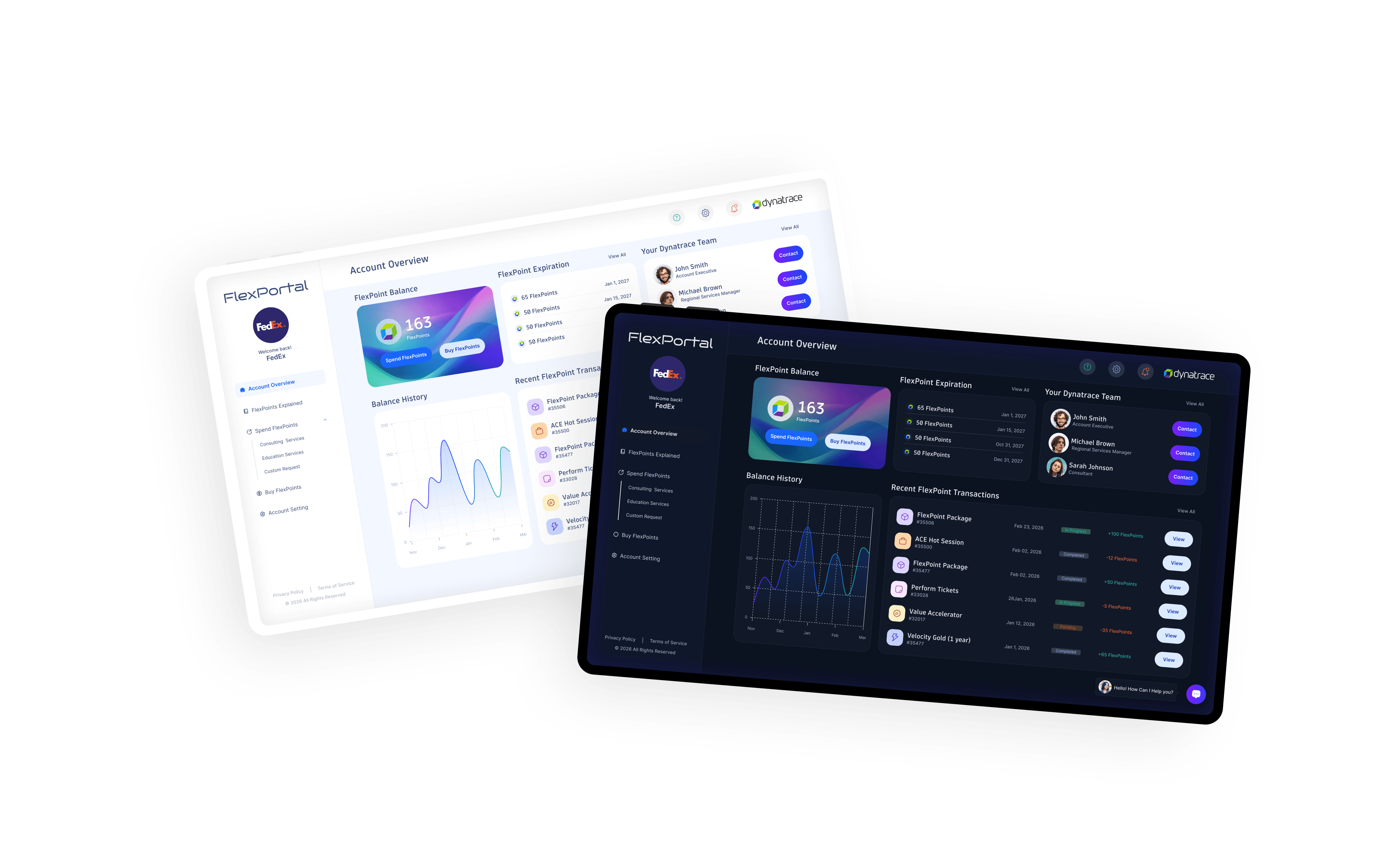 Dynatrace flex portal overview light VS dark dashboard