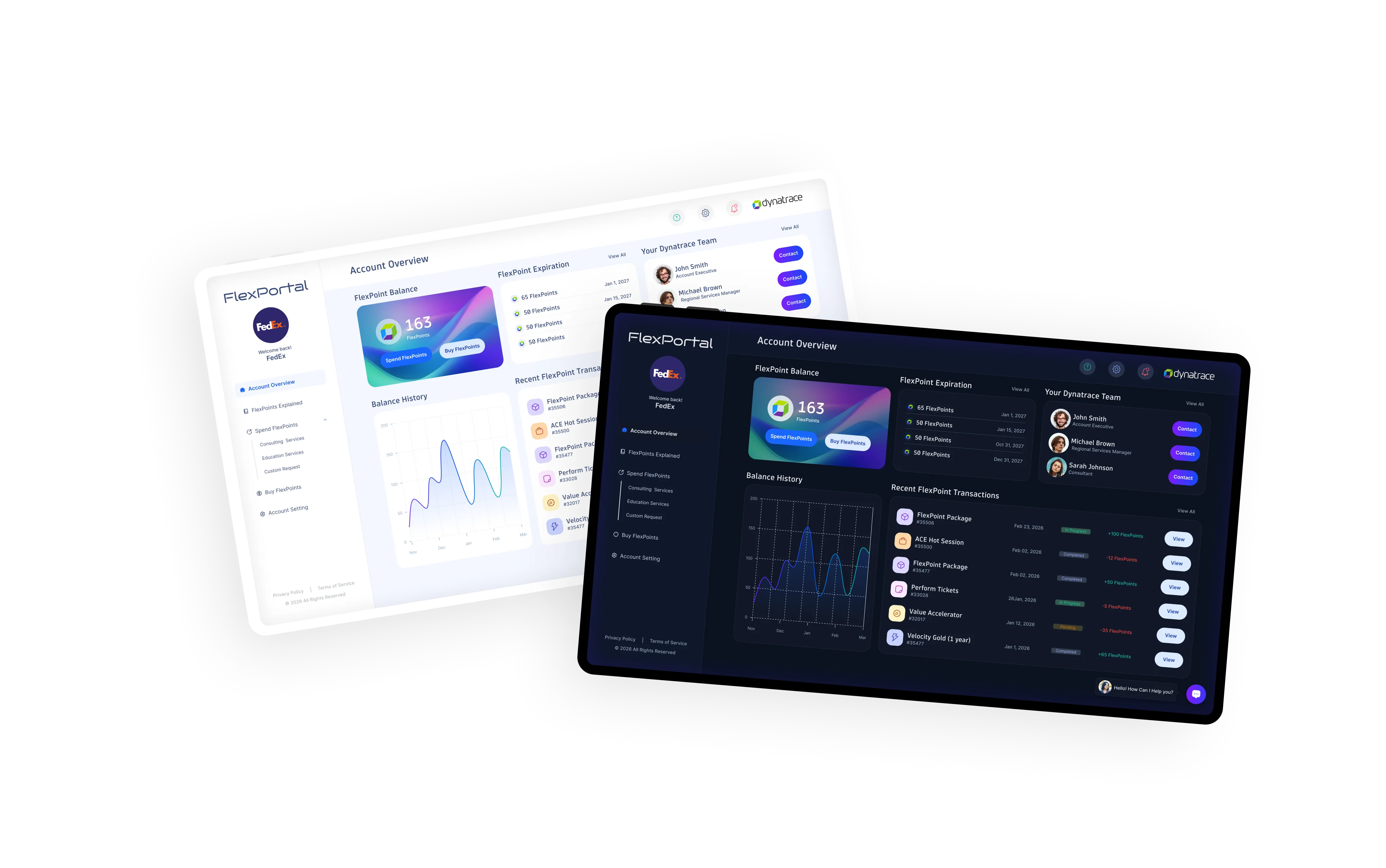 Dynatrace flex portal overview light VS dark dashboard