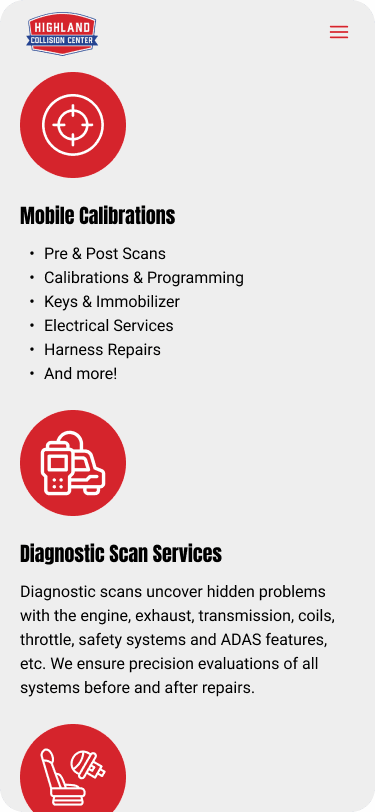 Highland Collision Center ADAS List Mobile