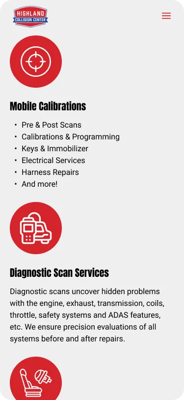 Highland Collision Center ADAS List Mobile