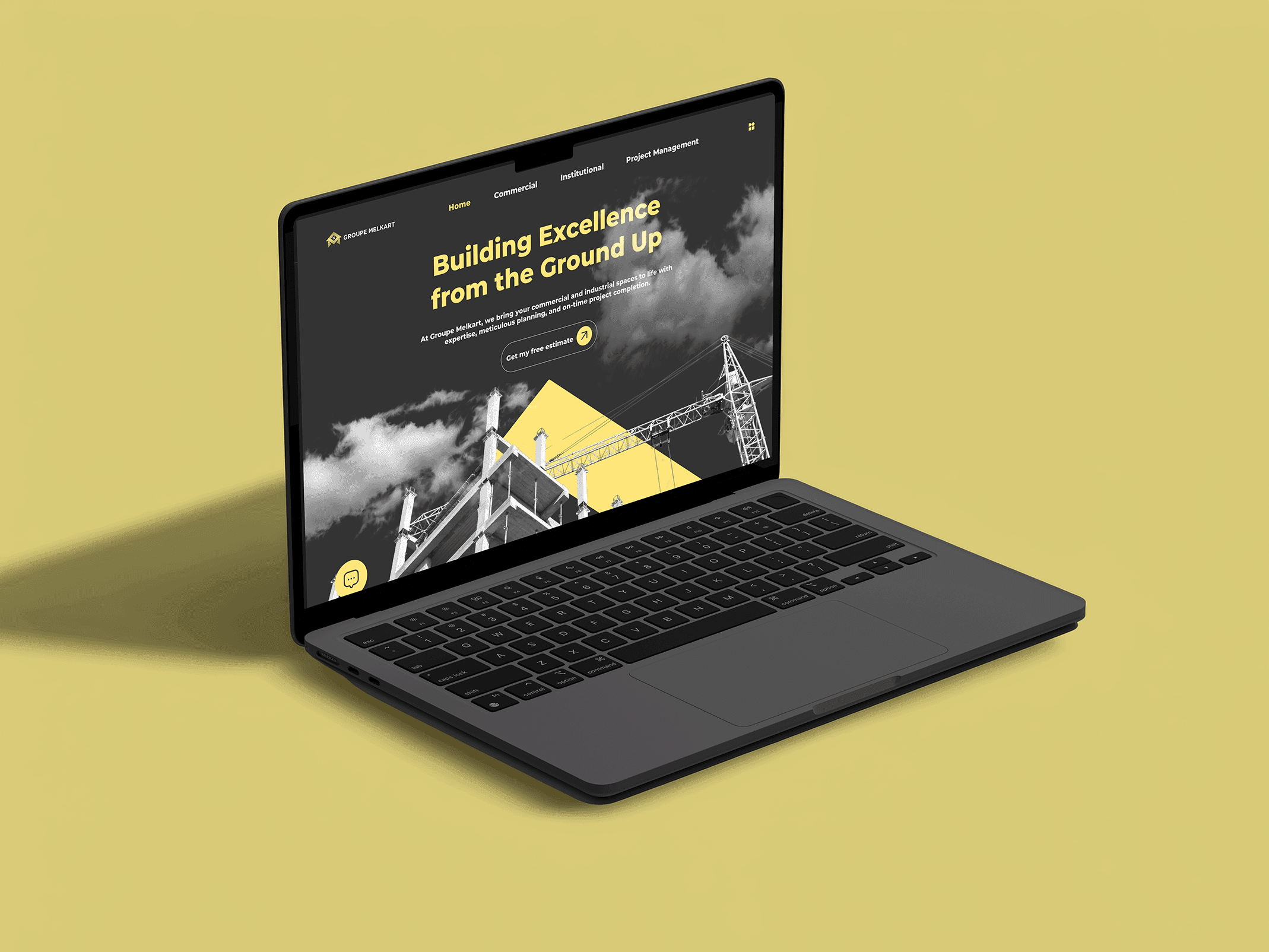 macbook featuring website on yellow background