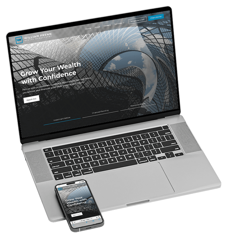 William Frenn Wealth Management homepage shown on desktop and mobile device mockups