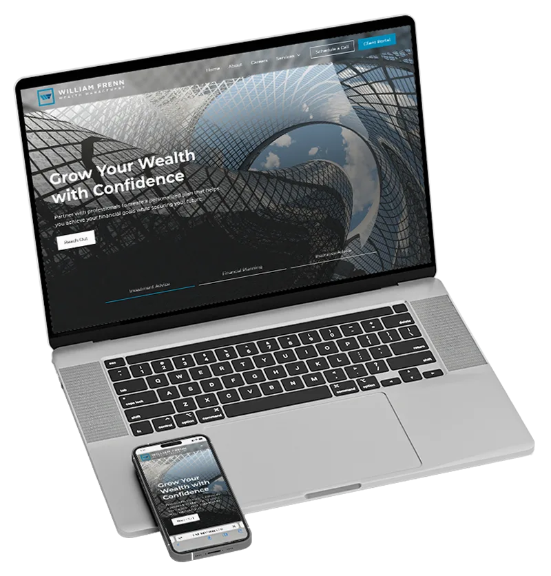 William Frenn Wealth Management homepage shown on desktop and mobile device mockups