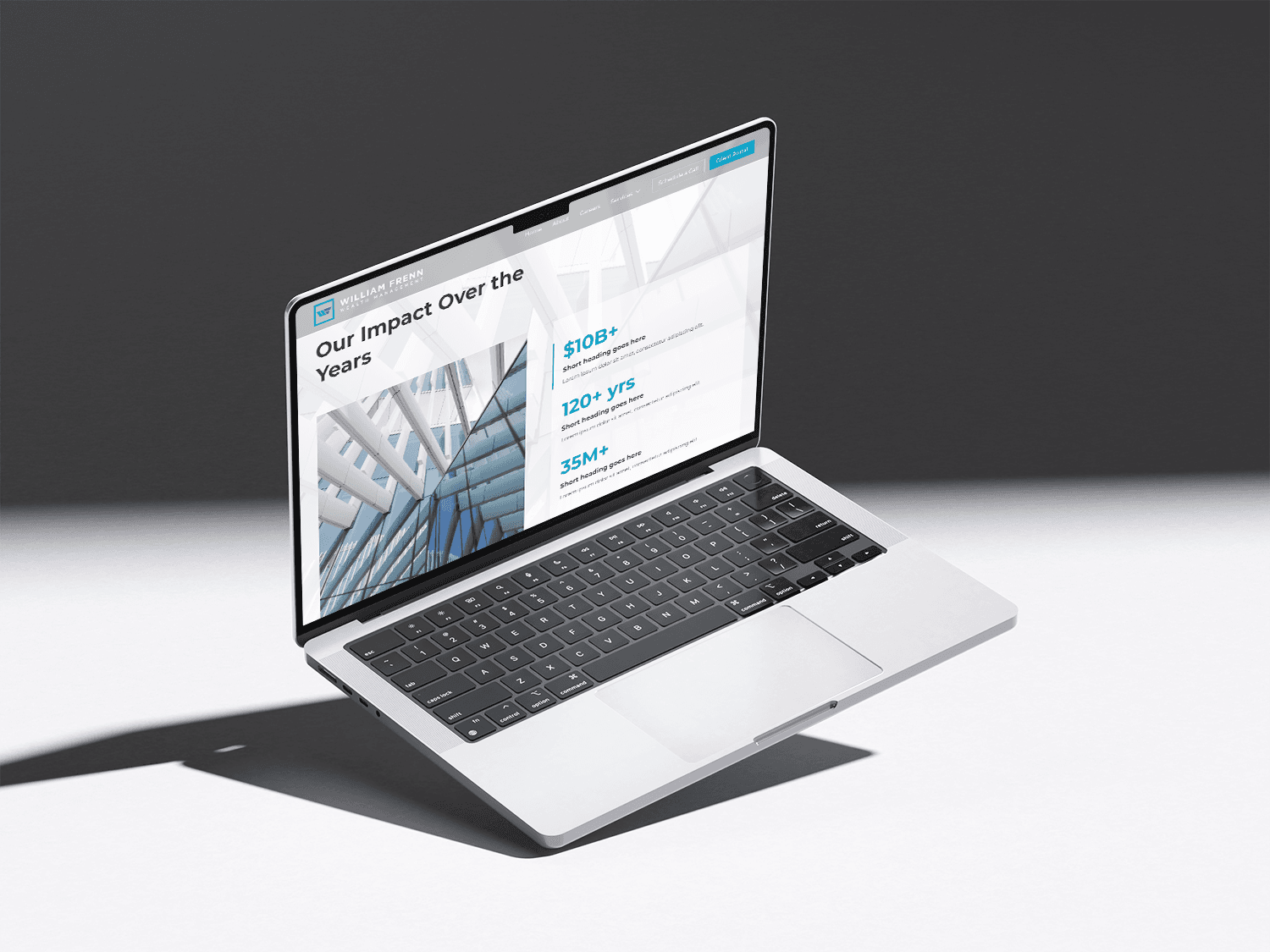William Frenn Wealth Management impact statistics section displayed on a MacBook mockup