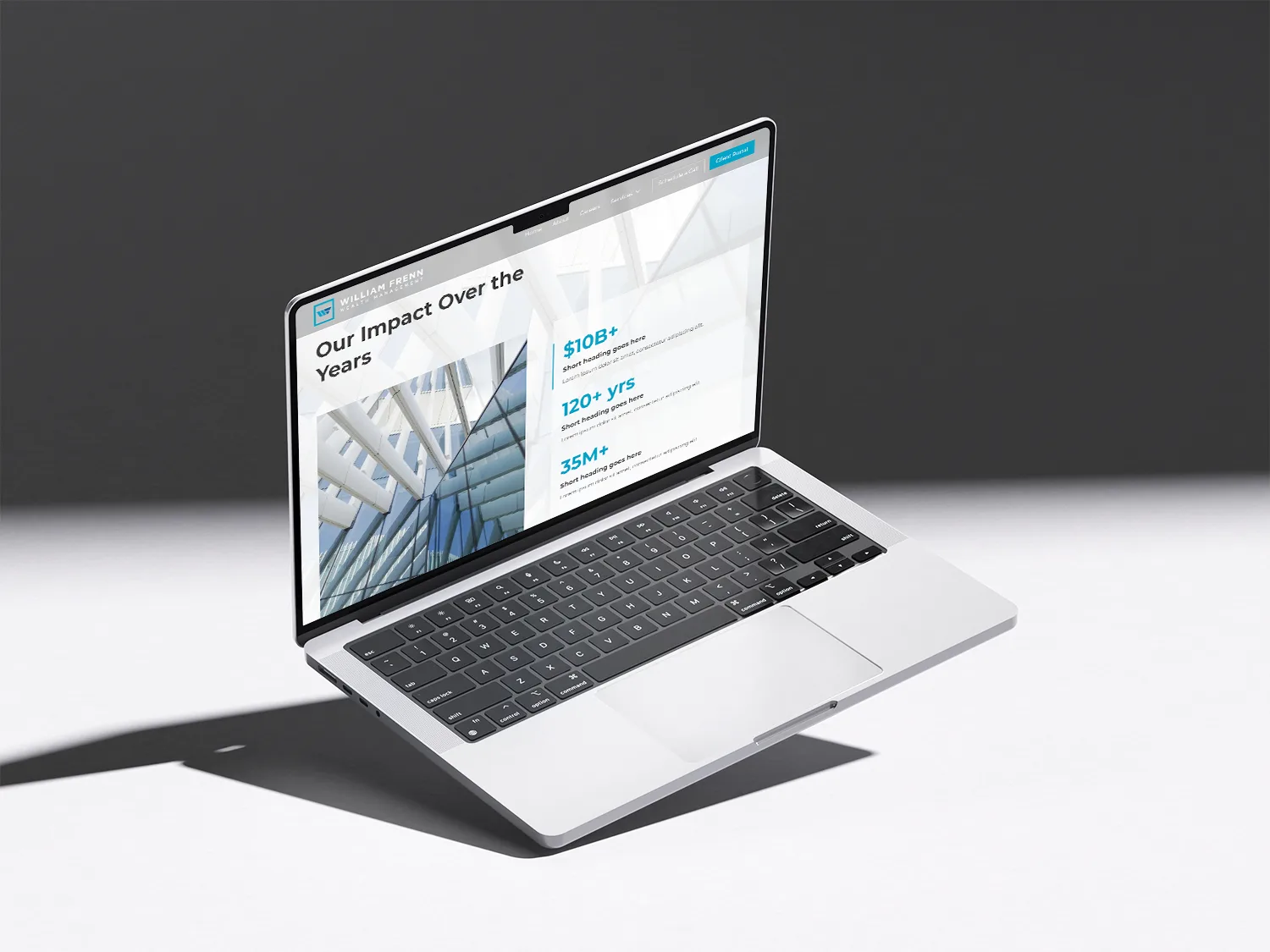 William Frenn Wealth Management impact statistics section displayed on a MacBook mockup