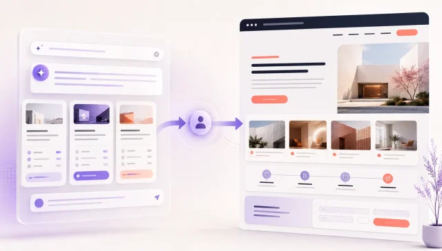 AI search interface guiding a qualified visitor to a clear, proof-focused landing page