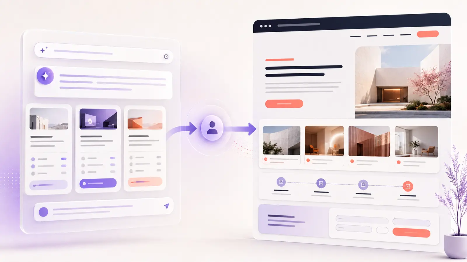 AI search interface guiding a qualified visitor to a clear, proof-focused landing page