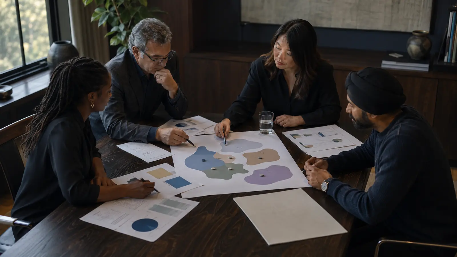 Canadian service-business team reviewing plans for an international market