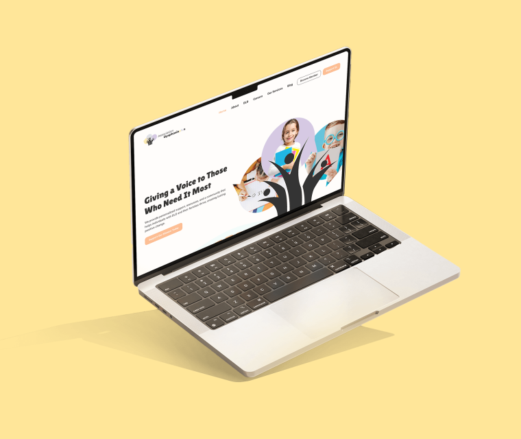 Dysphasie+ homepage design displayed on a MacBook mockup