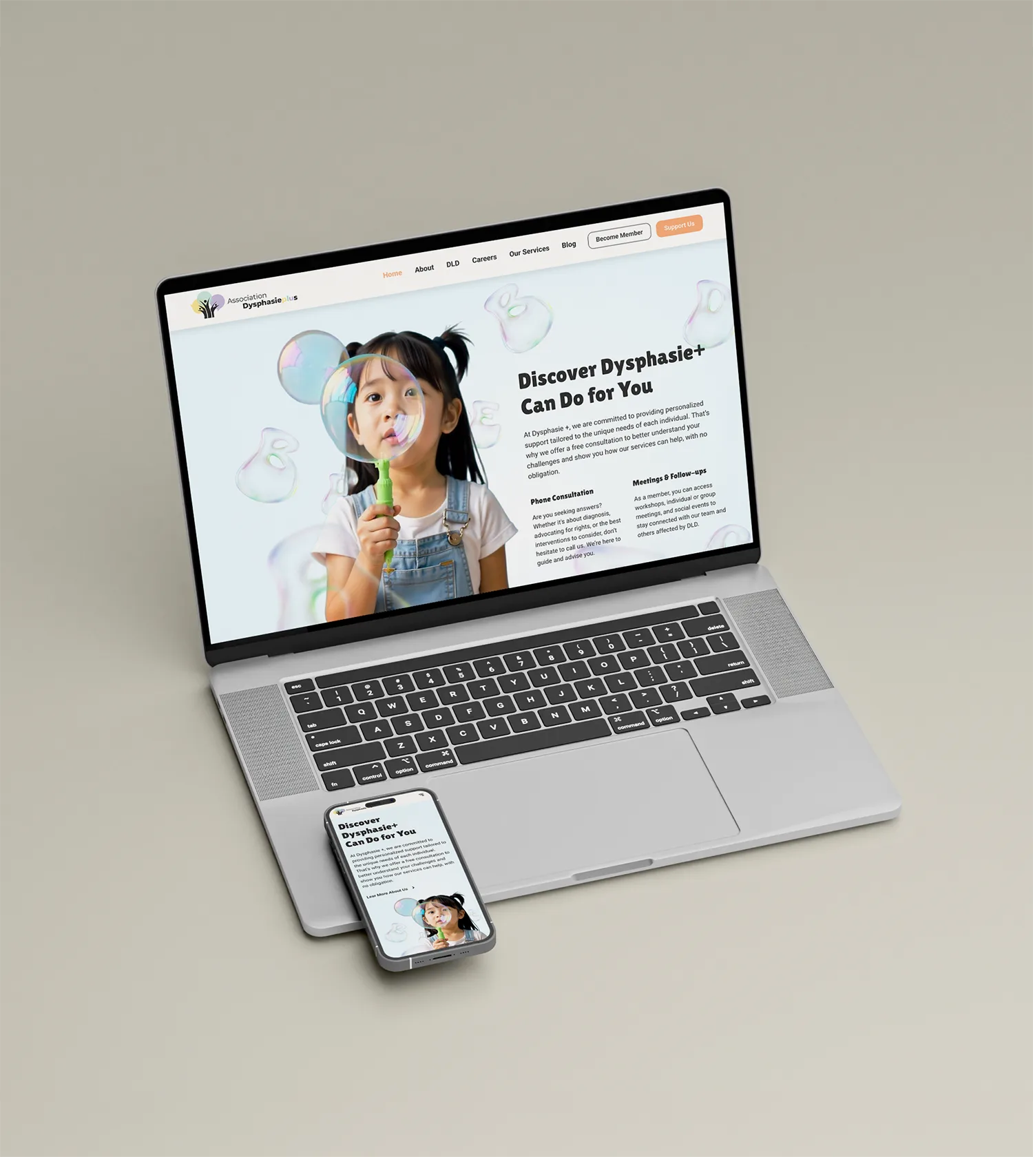 dysphasie plus responsive website mockup