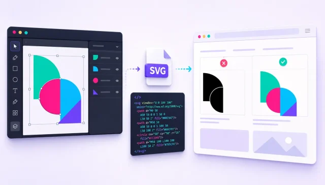 Figma SVG graphic changing from a broken black version to a correct multicolour version in WordPress