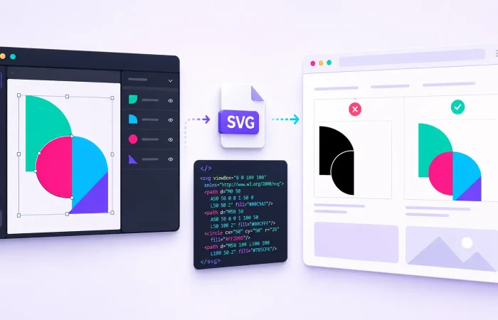Figma SVG graphic changing from a broken black version to a correct multicolour version in WordPress