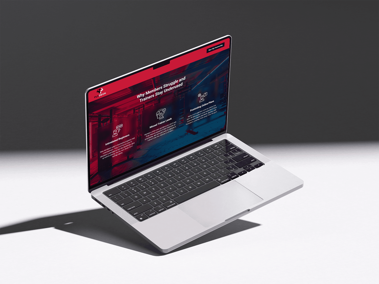 flxdeck gym owner landing page mockup