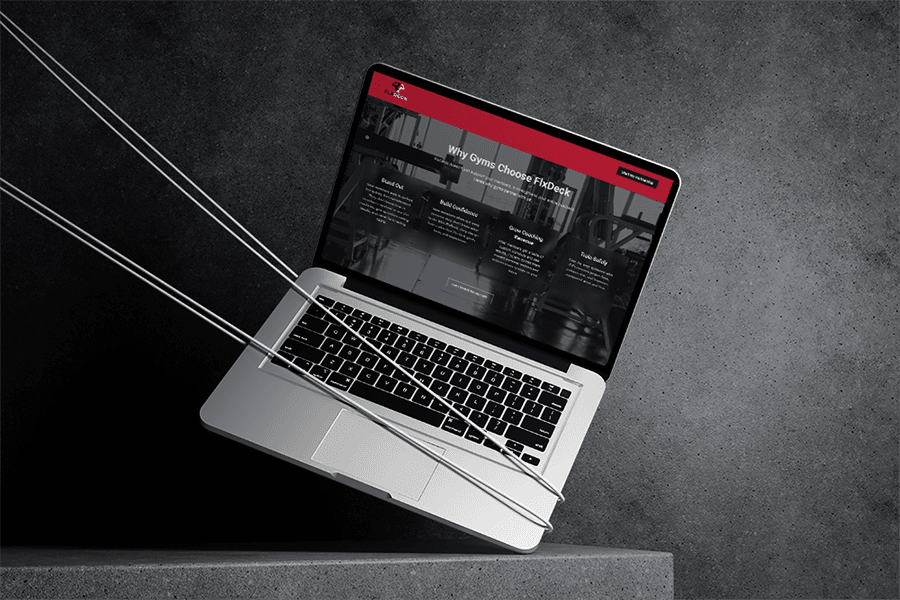 flxdeck gym partnership section laptop mockup