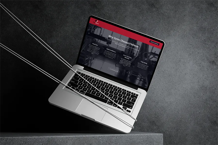 flxdeck gym partnership section laptop mockup