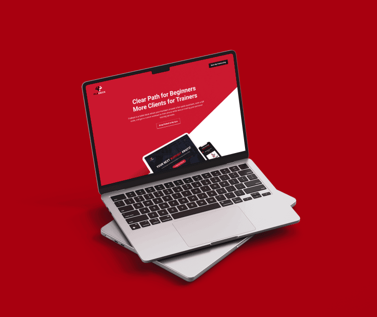FlxDeck landing page design displayed on a laptop mockup