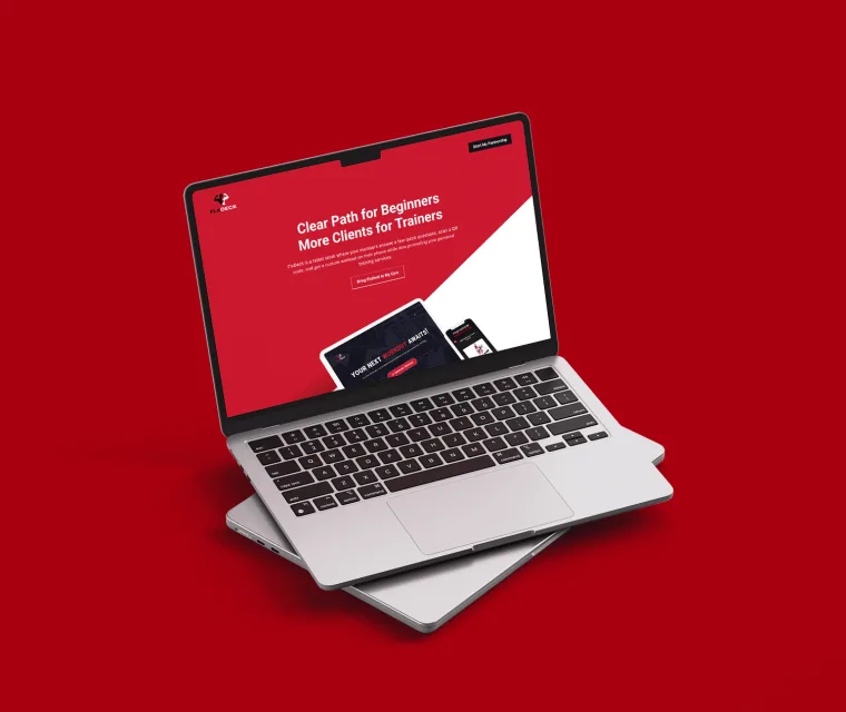 FlxDeck landing page design displayed on a laptop mockup