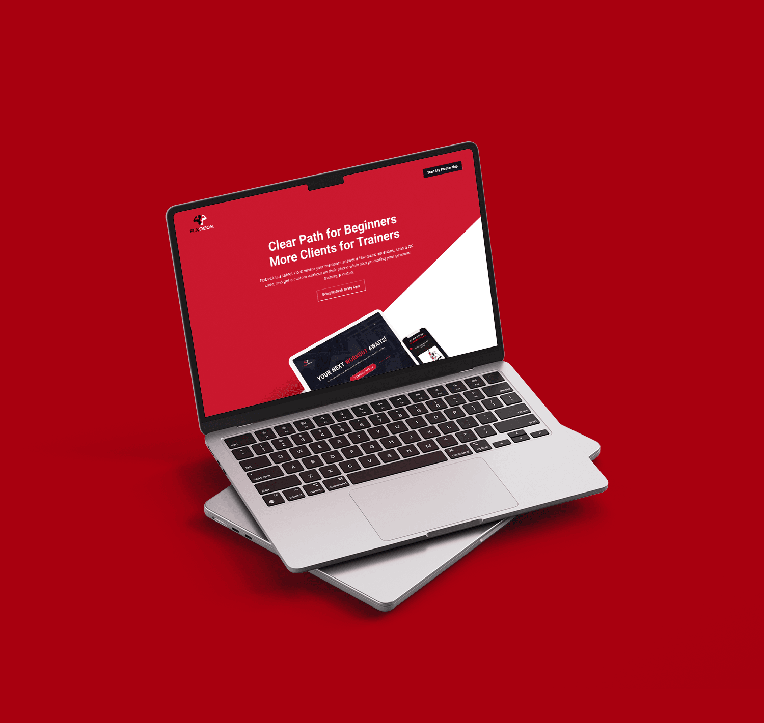 FlxDeck landing page design displayed on a laptop mockup