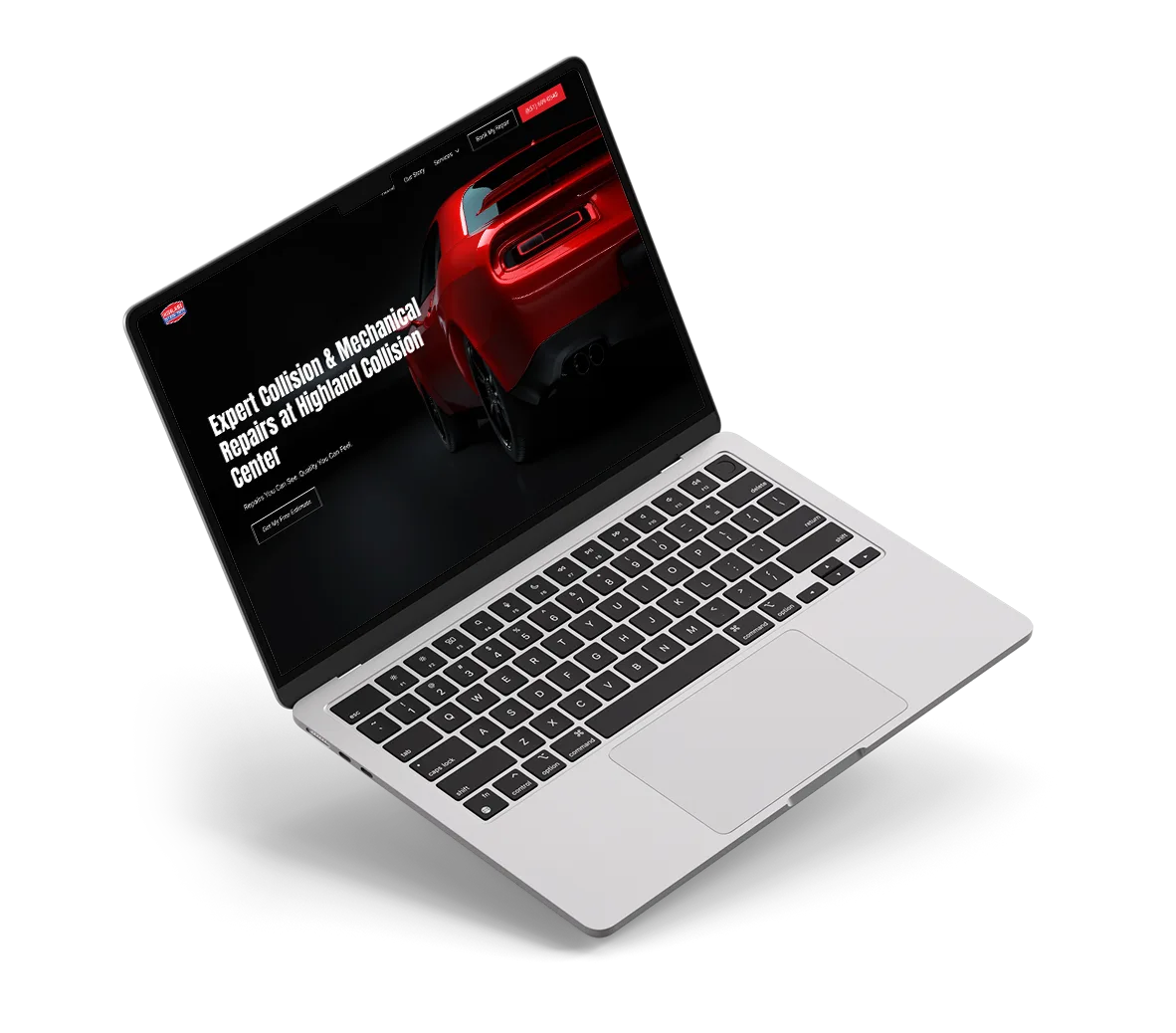 highland collision center homepage laptop mockup transparrent