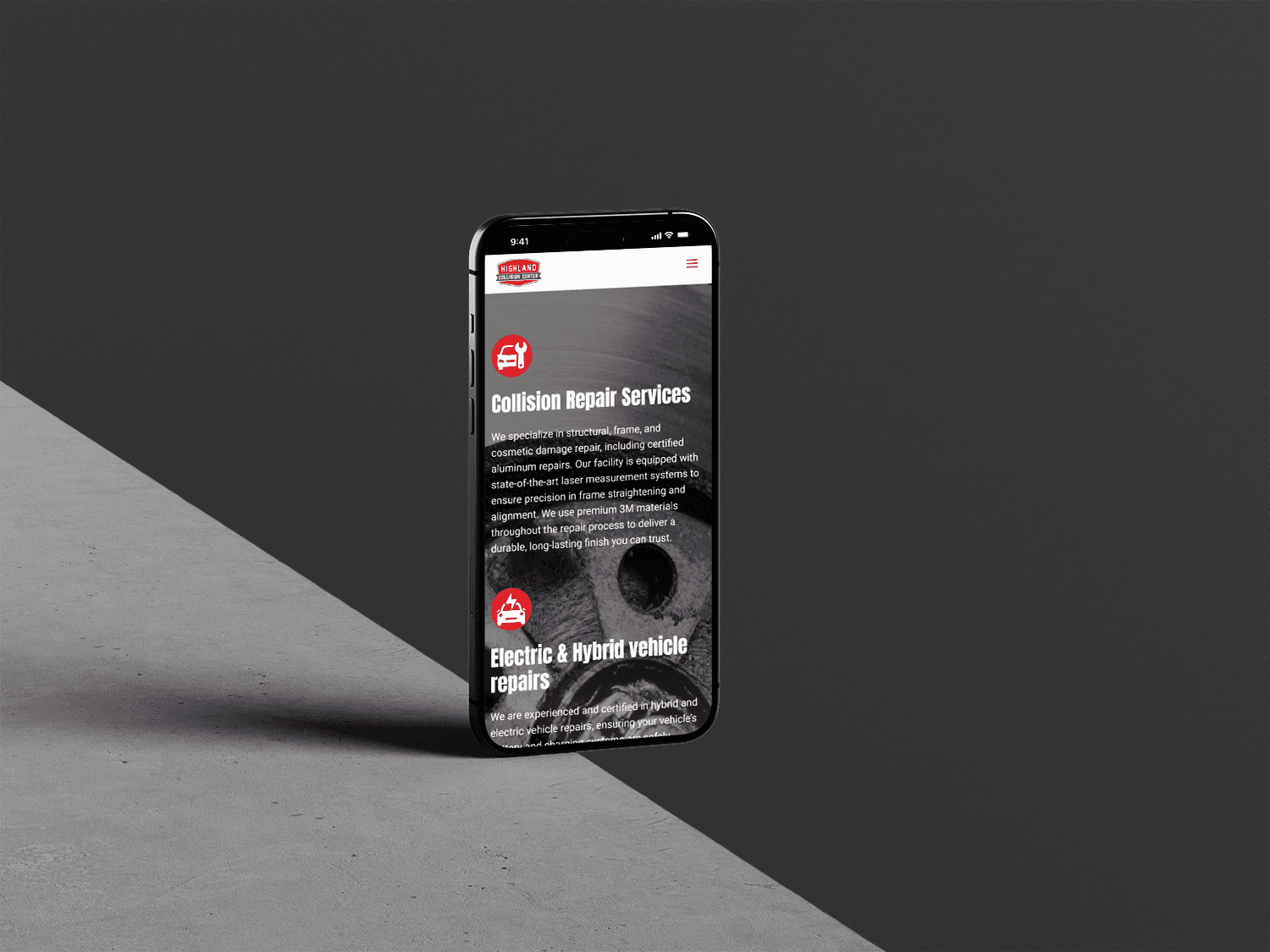 highland collision center mobile services mockup