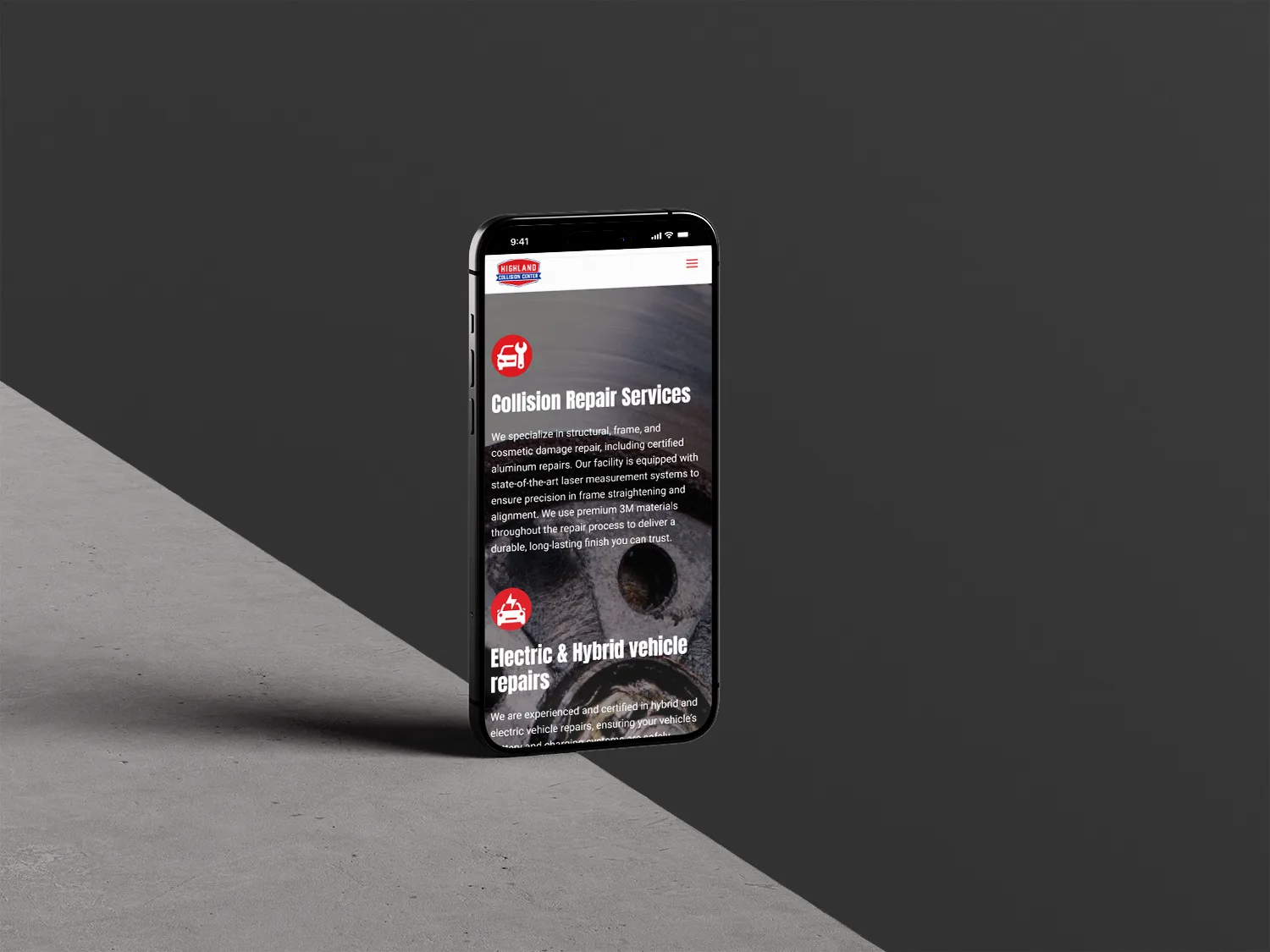 highland collision center mobile services mockup