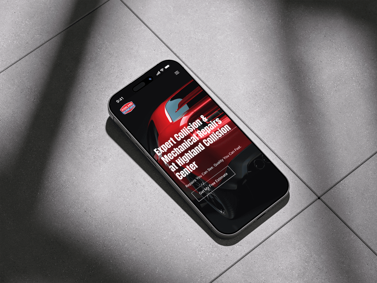 highland collision center mobile website mockup