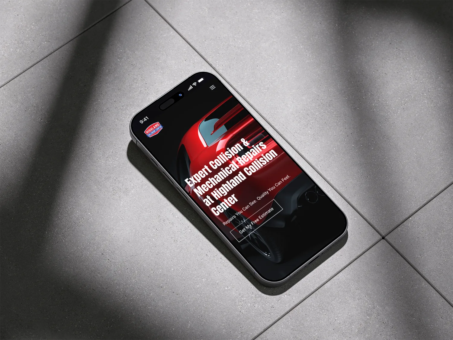 highland collision center mobile website mockup