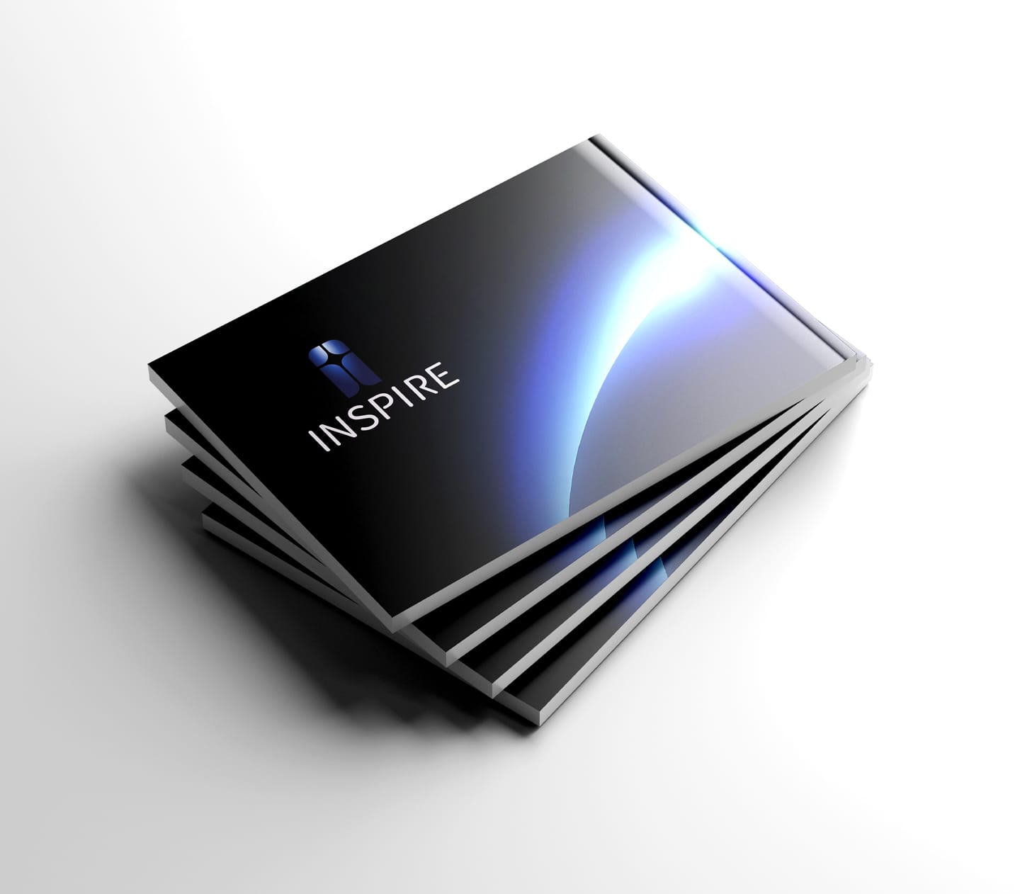 Inspire company profile booklet mockup featuring a dark blue and black cover design.