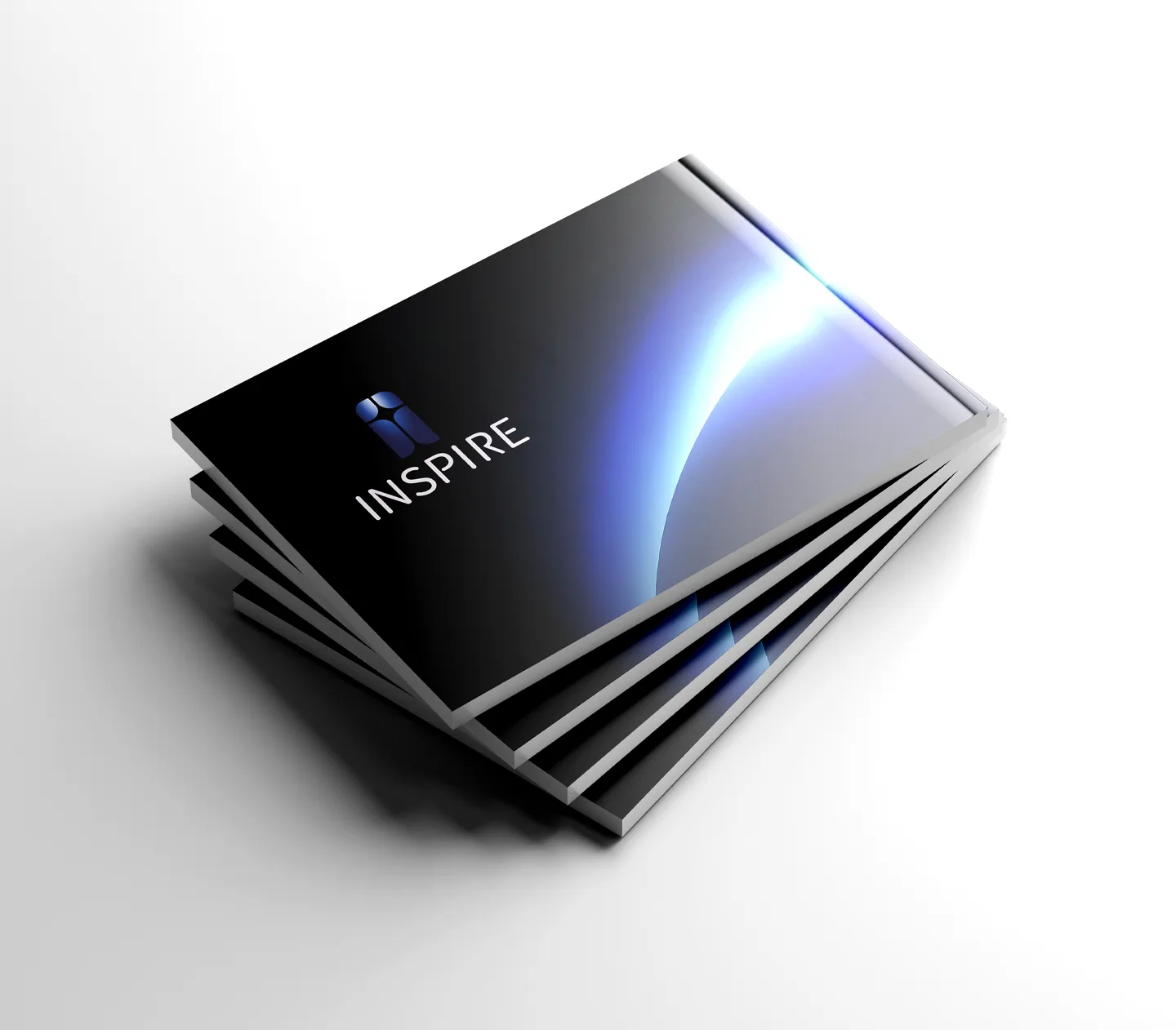 Inspire company profile booklet mockup featuring a dark blue and black cover design.