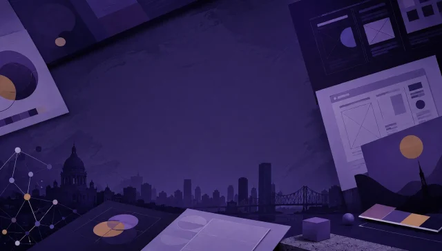 Montreal skyline and graphic design materials illustrating the local creative job market