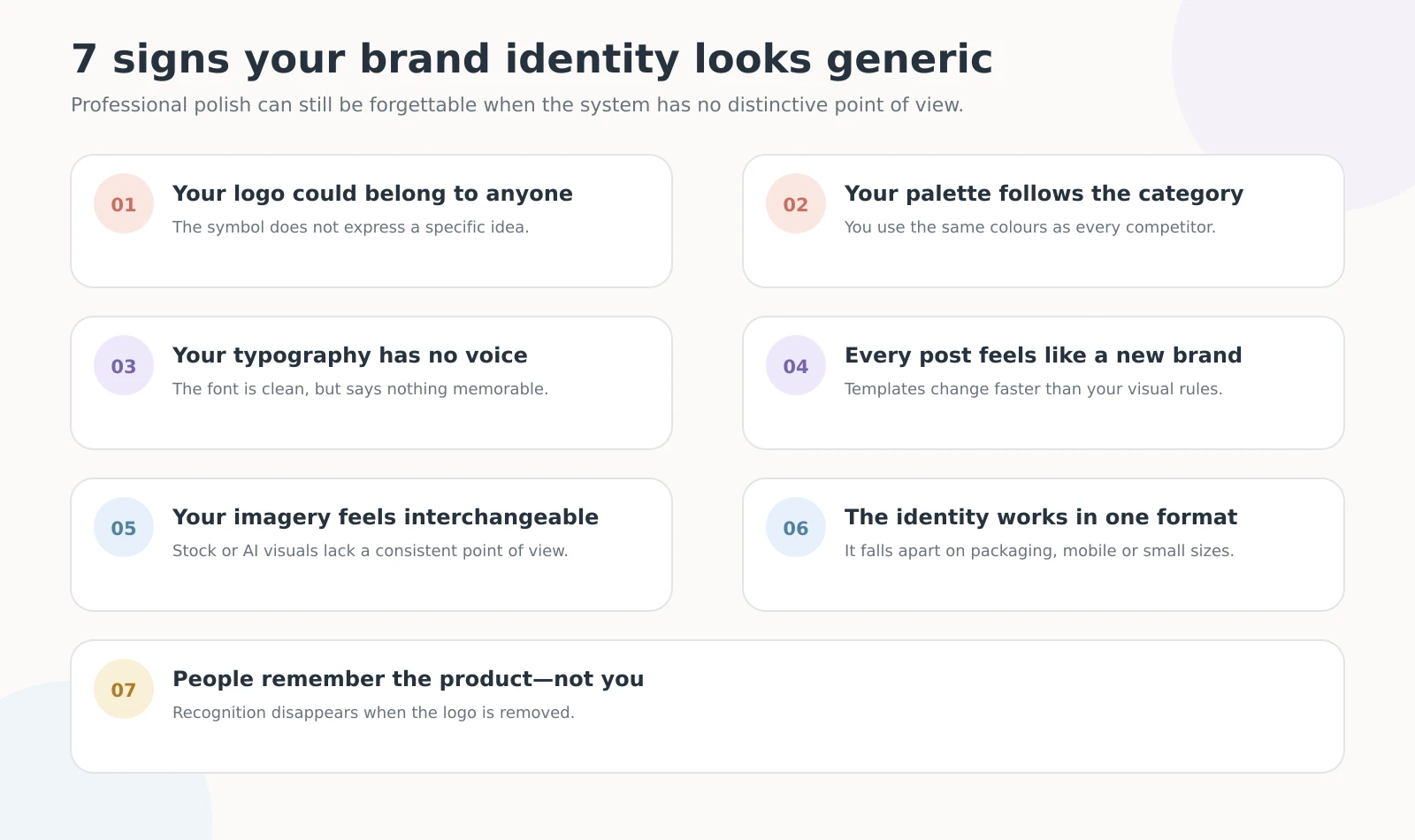 Seven warning signs that a business brand identity looks generic