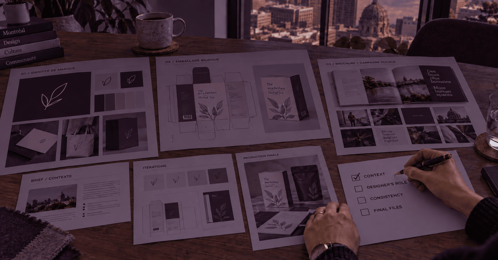 Client reviewing graphic design portfolio case studies before hiring in Montréal