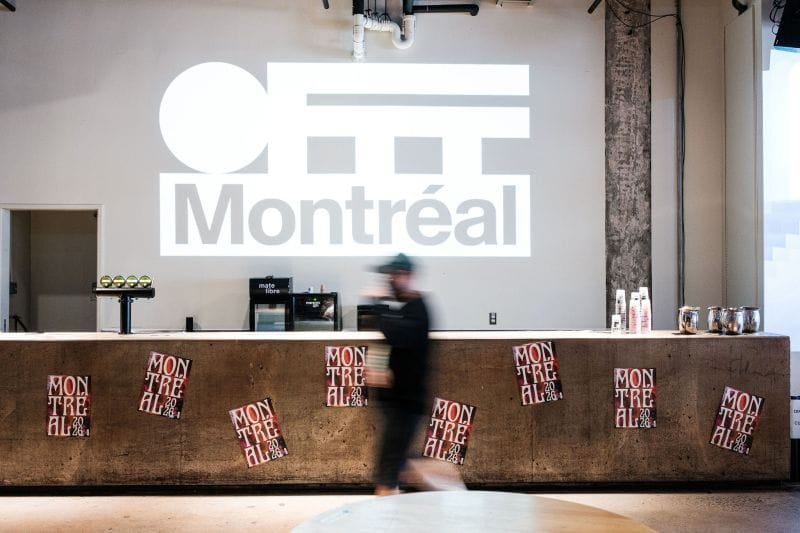 OFFF Montréal branding projected inside the SAT venue during the 2026 festival
